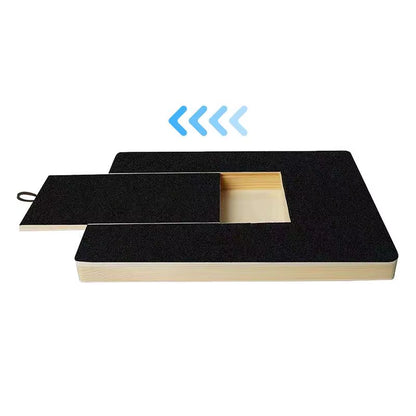 The ScratchPup sandpaper lid slides open to reveal the treat drawer