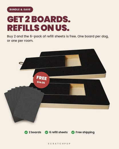 Two ScratchPup boards with a free refill 6-pack of sandpaper sheets